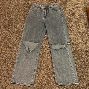 SHEIN High Waisted Light Wash Ripped Jeans